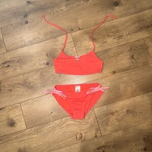 art class Coral Pink Girls Two-Piece Bikini with Pink Ties